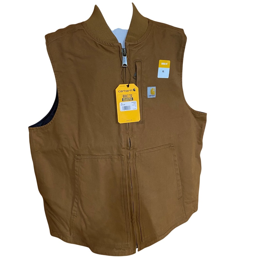 Carhartt Men's Duck Insulated Rib Collar Vest Brown XL OV4395-M NWT